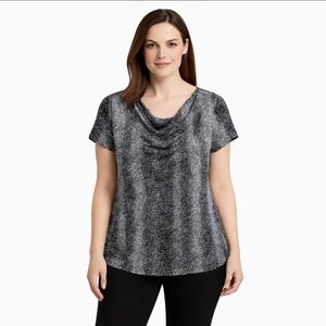 Jaclyn Smith Black Speckled Cowl Draped Neckline Top Sz XL